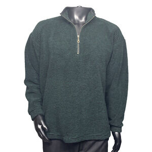 Vtg 90s Austins Inc Mens L/XL 1/4‎ Zip Pullover Green Black Long Slv USA Grandpa
